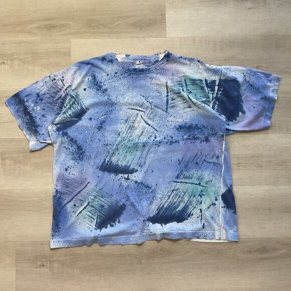 Vintage Single Stitch Ritz Pure Cotton Ice Tye Dye Tee Unisex XL Blue Thrashed - Picture 1 of 9